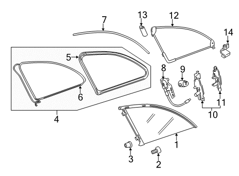 2007 Mercedes-Benz R63 AMG Quarter Panel - Glass & Hardware Diagram