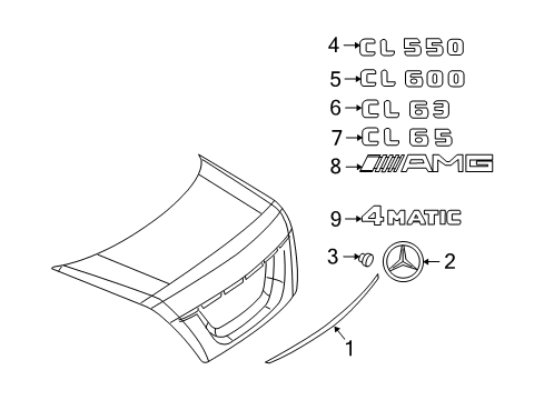 2008 Mercedes-Benz CL63 AMG Exterior Trim - Trunk Lid Diagram