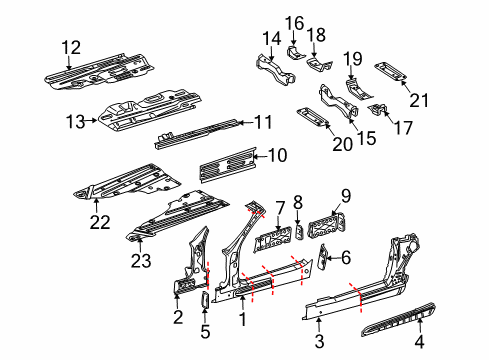 2011 Mercedes-Benz SLK350 Hinge Pillar, Rocker Panel, Floor & Rails Diagram