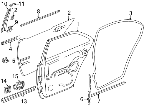 1998 Mercedes-Benz E430 Rear Door & Components, Exterior Trim, Trim Diagram