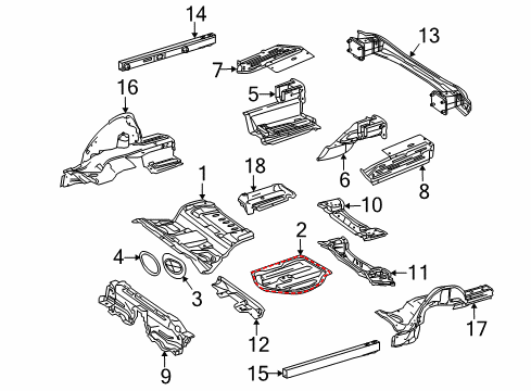 2010 Mercedes-Benz E63 AMG Rear Body - Floor & Rails Diagram