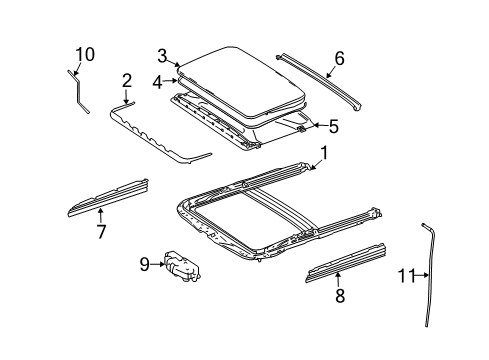 Sunroof Glass Diagram for 164-780-00-21