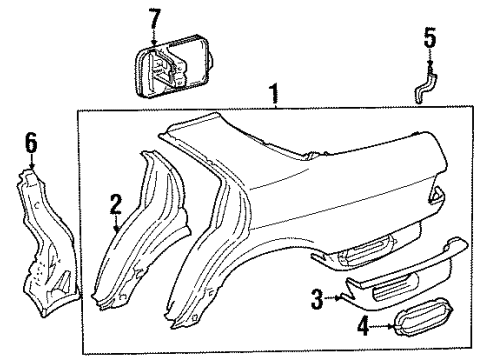 1991 Mercedes-Benz 420SEL Quarter Panel & Components Diagram