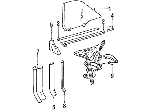 1991 Mercedes-Benz 560SEC Quarter Panel - Glass & Hardware Diagram