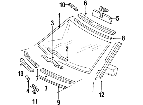 1993 Mercedes-Benz 400E Windshield Glass, Reveal Moldings Diagram