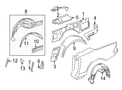 Wheelhouse Upper Extension Diagram for 230-637-37-36