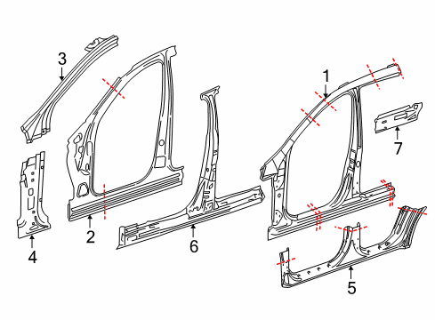 2010 Mercedes-Benz R350 Aperture Panel, Center Pillar & Rocker Diagram