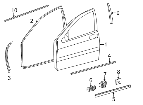 2005 Mercedes-Benz S55 AMG Front Door & Components, Exterior Trim, Trim Diagram