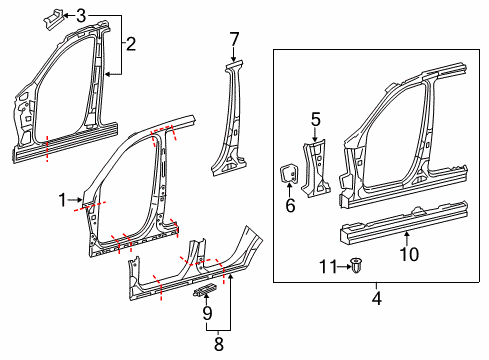 2015 Mercedes-Benz ML63 AMG Aperture Panel, Center Pillar & Rocker Diagram