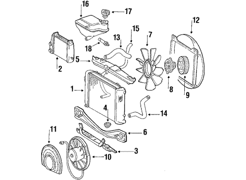 1987 Mercedes-Benz 560SEC Radiator & Components Diagram