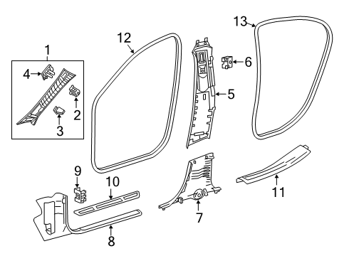 Windshield Pillar Trim Cover Diagram for 176-695-01-57-9051