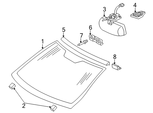 2001 Mercedes-Benz CL55 AMG Windshield Glass, Reveal Moldings Diagram