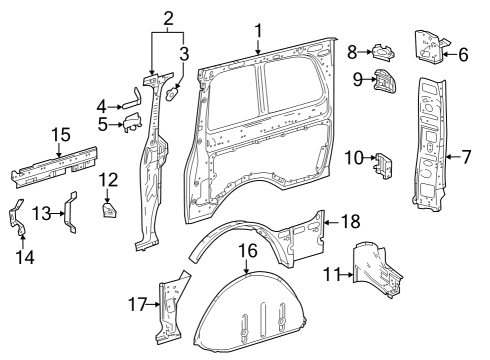 2021 Mercedes-Benz Metris Inner Structure & Rails - Side Panel Diagram 3