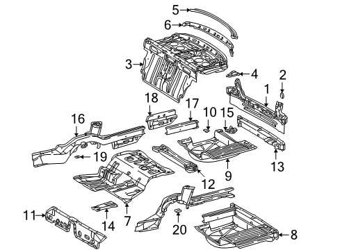 1998 Mercedes-Benz E430 Rear Body Panel, Floor & Rails Diagram