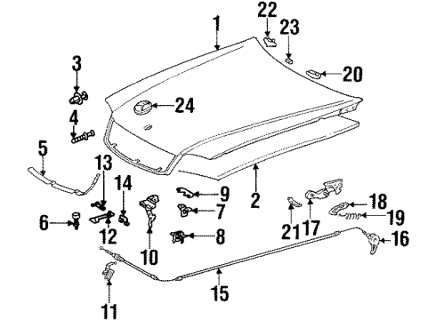 1990 Mercedes-Benz 300SL Hood & Components Diagram