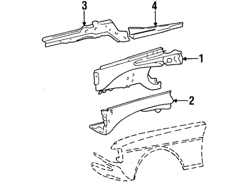 1985 Mercedes-Benz 300D Inner Structure & Rails - Fender Diagram