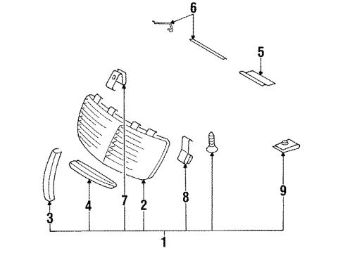 1998 Mercedes-Benz S600 Grille & Components Diagram