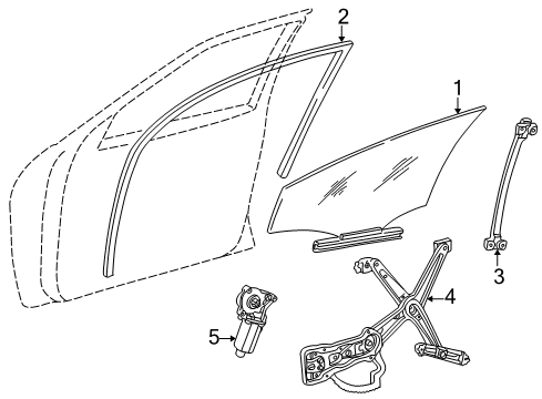 2001 Mercedes-Benz E55 AMG Front Door - Glass & Hardware Diagram