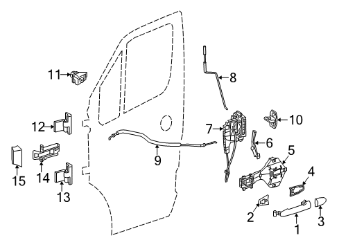 2015 Mercedes-Benz Sprinter 2500 Front Door - Lock & Hardware Diagram