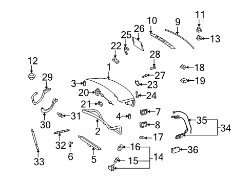 Trunk Lid Trim Rivet Diagram for 123-990-05-92