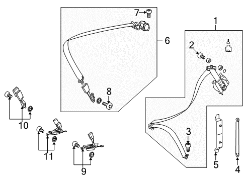 2011 Mercedes-Benz S400 Rear Seat Belts Diagram