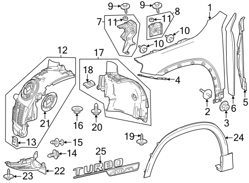 2023 Mercedes-Benz GLB35 AMG Fender & Components, Exterior Trim - Interior & Exterior Trim Diagram