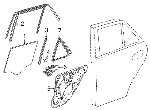 2015 Mercedes-Benz ML400 Rear Door - Glass & Hardware Diagram