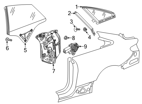 2023 Mercedes-Benz E450 Glass & Hardware - Quarter Panel Diagram 2