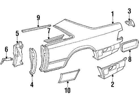 1990 Mercedes-Benz 300CE Quarter Panel & Components Diagram