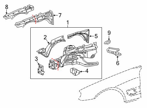 2012 Mercedes-Benz SL550 Structural Components & Rails Diagram