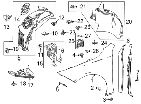 2020 Mercedes-Benz CLA45 AMG Fender & Components Diagram