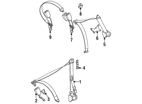 1992 Mercedes-Benz 300TE Front Seat Belts, Rear Seat Belts Diagram