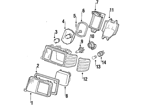 1989 Mercedes-Benz 300SEL Headlamps, Fog Lamps, Park & Side Marker Lamps Diagram