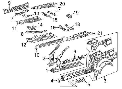 2011 Mercedes-Benz SL63 AMG Hinge Pillar, Rocker Panel, Floor & Rails Diagram