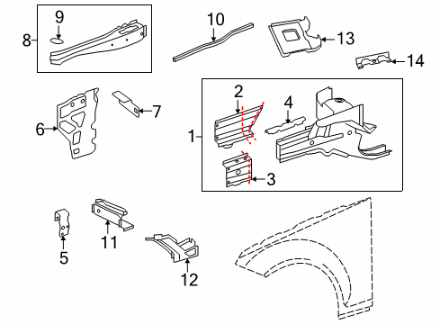 2008 Mercedes-Benz C63 AMG Structural Components & Rails Diagram