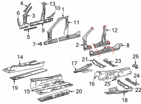 2005 Mercedes-Benz C230 Center Pillar & Rocker, Hinge Pillar, Floor Diagram