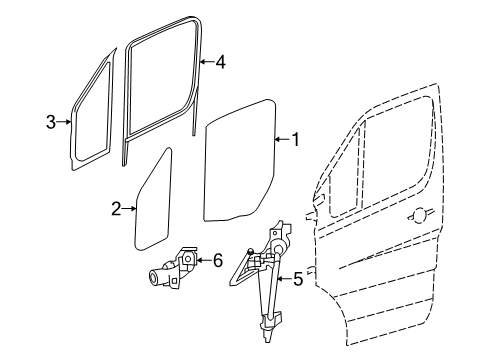 2014 Mercedes-Benz Sprinter 2500 Front Door - Glass & Hardware Diagram