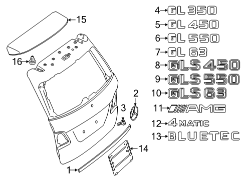 2016 Mercedes-Benz GL63 AMG Exterior Trim - Lift Gate Diagram