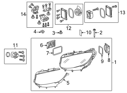 Headlamp Housing Diagram for 222-820-11-14