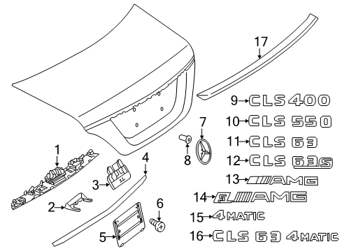 2018 Mercedes-Benz CLS63 AMG S Exterior Trim - Trunk Lid Diagram