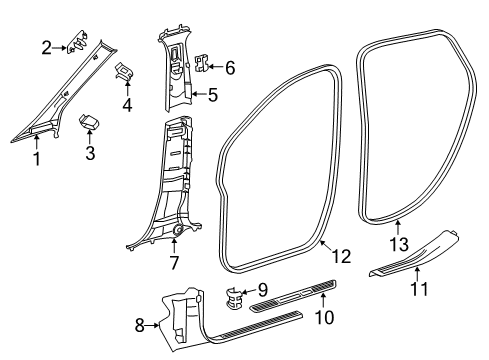 2017 Mercedes-Benz B250e Interior Trim - Pillars, Rocker & Floor Diagram