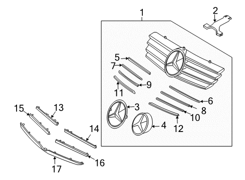 2005 Mercedes-Benz CLK55 AMG Grille & Components Diagram