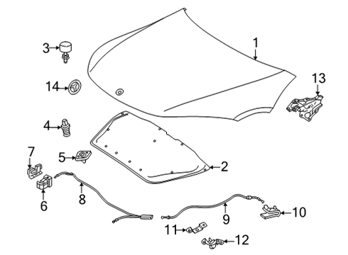 2022 Mercedes-Benz EQS 580 Hood & Components, Exterior Trim, Body Diagram