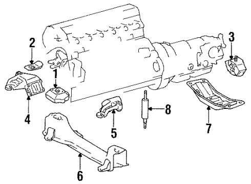 1989 Mercedes-Benz 300SEL Engine & Trans Mounting Diagram