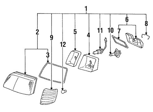 1992 Mercedes-Benz 400SE Headlamps, Headlamp Washers/Wipers, Lighting Diagram 2