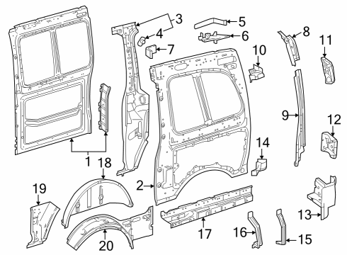 2018 Mercedes-Benz Metris Inner Structure & Rails - Side Panel Diagram 2