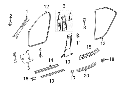 Kick Panel Trim Diagram for 204-688-13-06-8N84