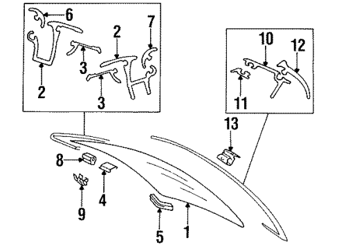 1992 Mercedes-Benz 600SEL Back Glass, Reveal Moldings Diagram