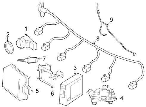 2023 Mercedes-Benz EQE 500 SUV Electrical Components - Front Bumper Diagram