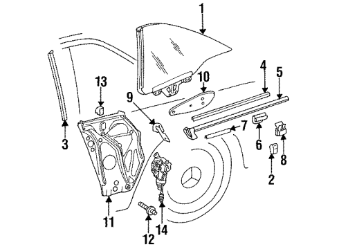 1995 Mercedes-Benz E320 Quarter Panel - Glass & Hardware Diagram 1